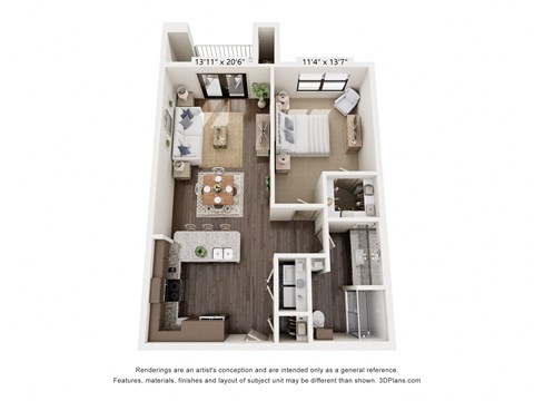 A790 floor plan of a 1 bedroom with a bathroom and a living room